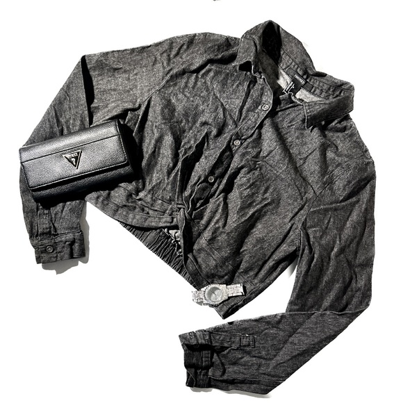 BUTTON UP BLACK CROP TOP [ FOREVER 21 ] - Picture 1 of 6